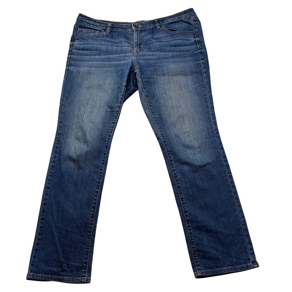 Merona Womens Modern Straight Leg Jeans Medium Wash Stretch Denim Size 14 #254